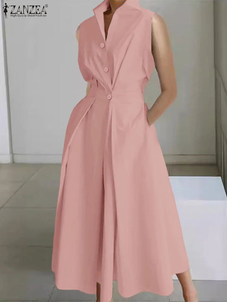 فستان صيفي أنيق بطبعات راقصة وطول ميدي، مثالي للارتداء اليومي والموضة العصرية. 