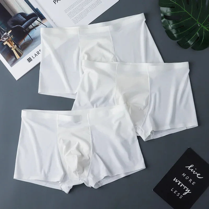 3 قطع ملابس داخلية رجالية عالية الجودة من الحرير الجليدي صيفية رقيقة قابلة للتنفس بدون درزات سراويل داخلية مثيرة للرجال مقاس كبير 