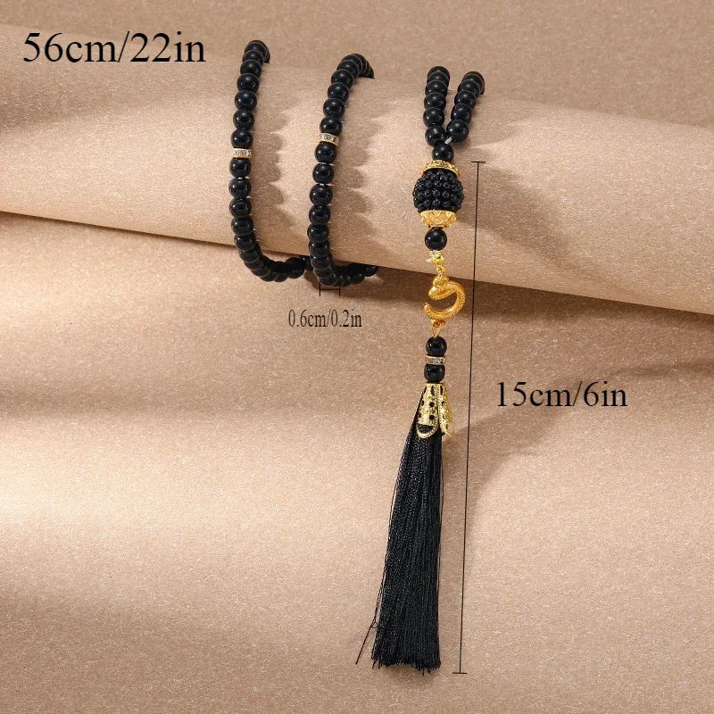 مسبحة صلاة إسلامية جديدة مقاس 8 سم، 33 حبة سوداء من حصوات المرارة، خرز تسبيح إسلامي، خيط عربي، إكسسوارات مهرجانات للرجال والنساء في تركيا 
