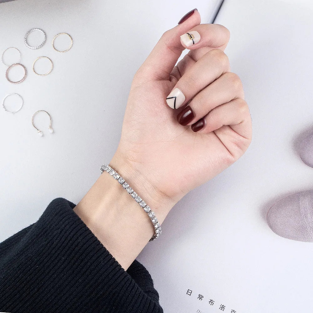 سوار من الفضة الإسترلينية عيار 925 من ليهونغ، مرصع بالزركونيا، مناسب للارتداء في حفلات الزفاف والخطوبة، مقاس 4 مم، 16-20 سم 