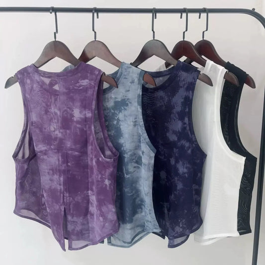 سترة رياضية نسائية سريعة الجفاف فضفاضة للجري والصالة الرياضية بدون أكمام جميلة الظهر وقميص شبكي وقميص قصير لليوغا 