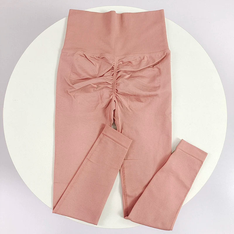 [سراويل يوجا بدون درزات] سراويل يوجا مرنة عالية بدون درزات - سراويل رياضية سريعة الجفاف للنساء - خصر مرتفع سادة R 