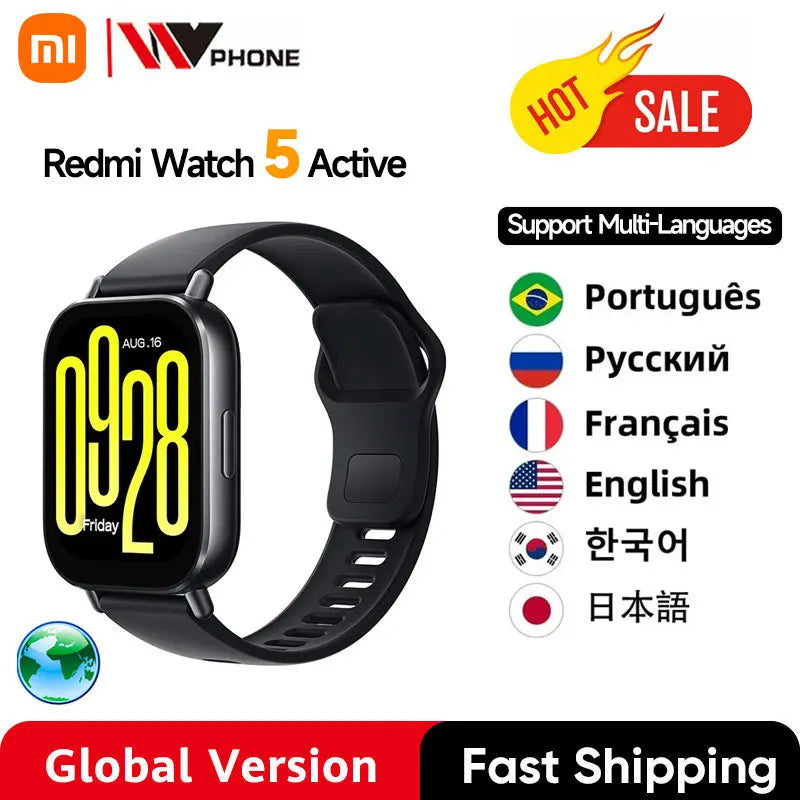 الإصدار العالمي من Xiaomi Redmi Watch 5 Active بشاشة 2 بوصة عمر بطارية يصل إلى 18 يومًا أكثر من 140 وضعًا للتمرين مكالمات بلوتوث 5ATM 