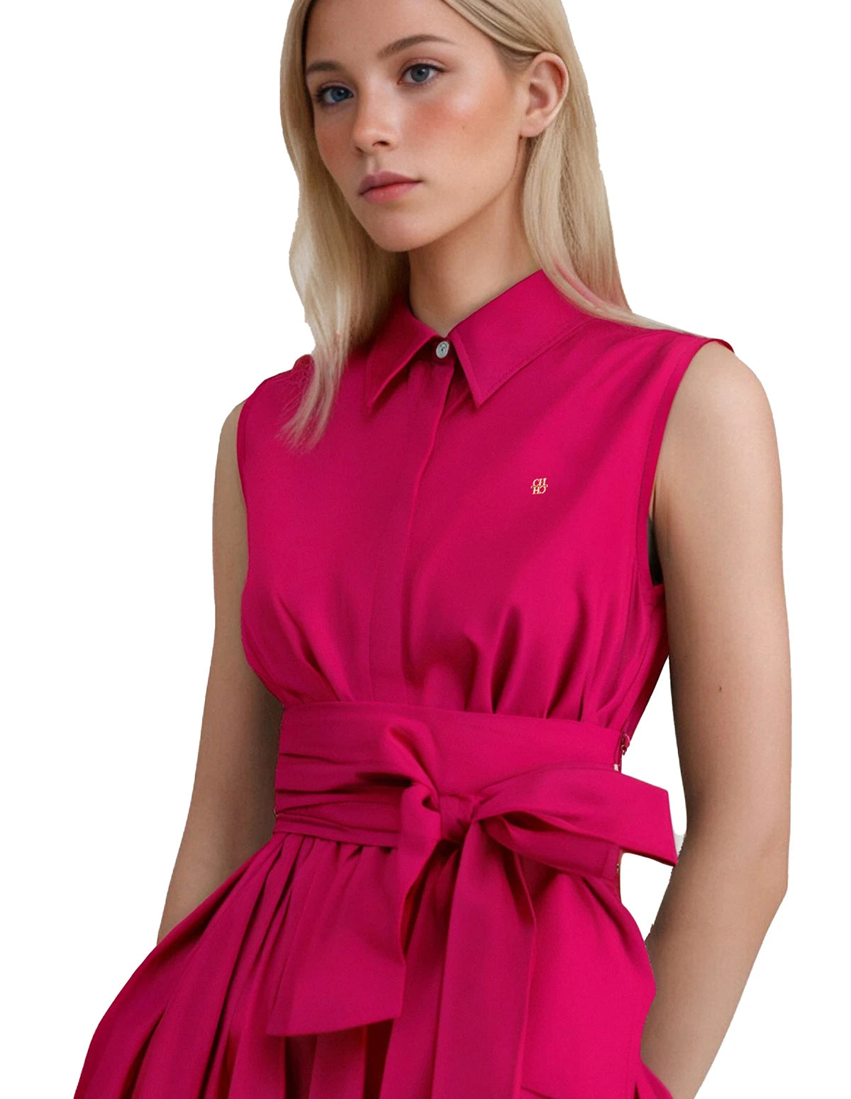 فستان صيفي بلا أكمام مع أزرار وباط، مثالي للشاطئ أو المناسبات. 