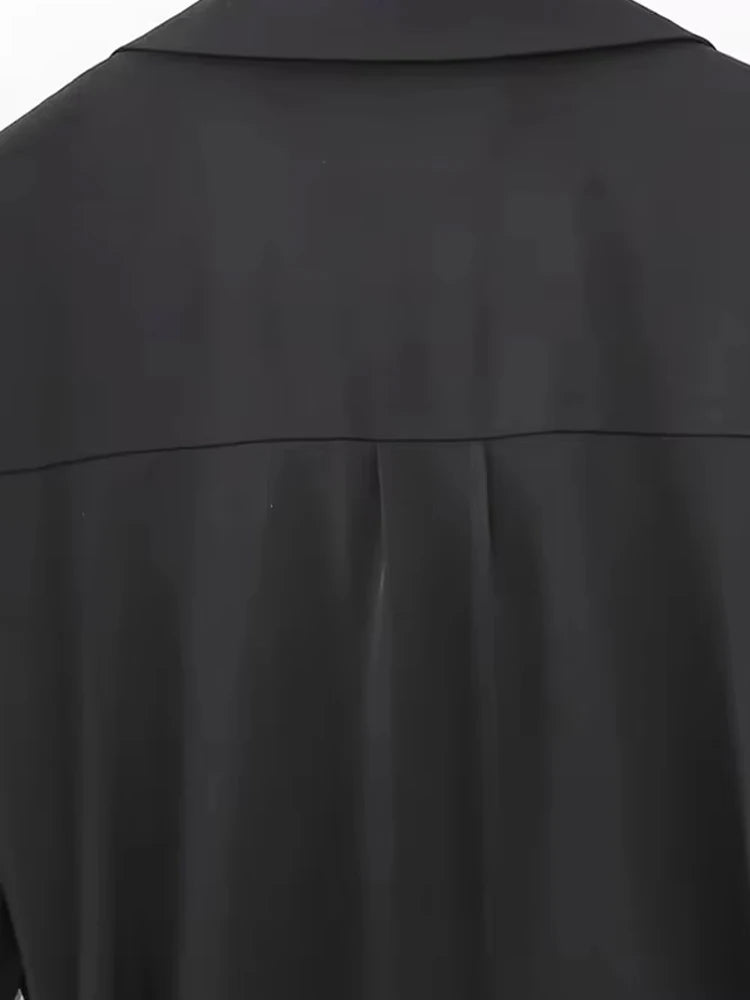 جمبسوت نسائي TRZA عصري بحزام وسحاب أمامي وأكمام قصيرة وجيوب جانبية 