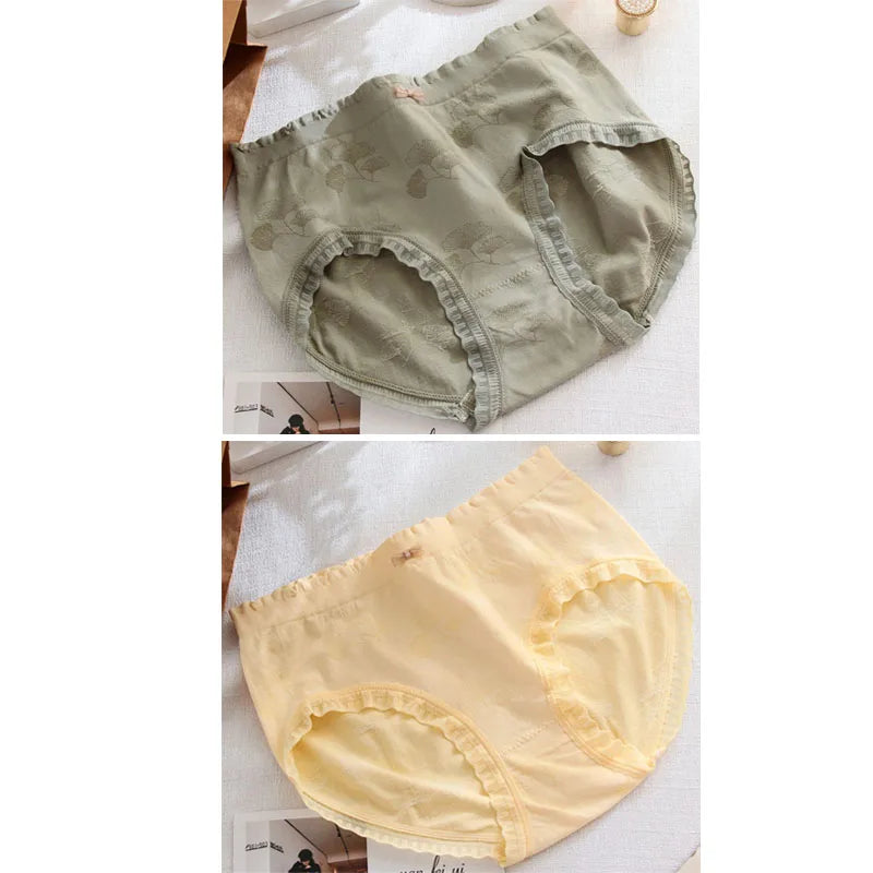 قطعتان من الملابس الداخلية النسائية ذات الحواف المتموجة من الدانتيل، مقاس كبير، ملابس داخلية مريحة وقابلة للتنفس ومرنة للبنات، مقاس كبير 