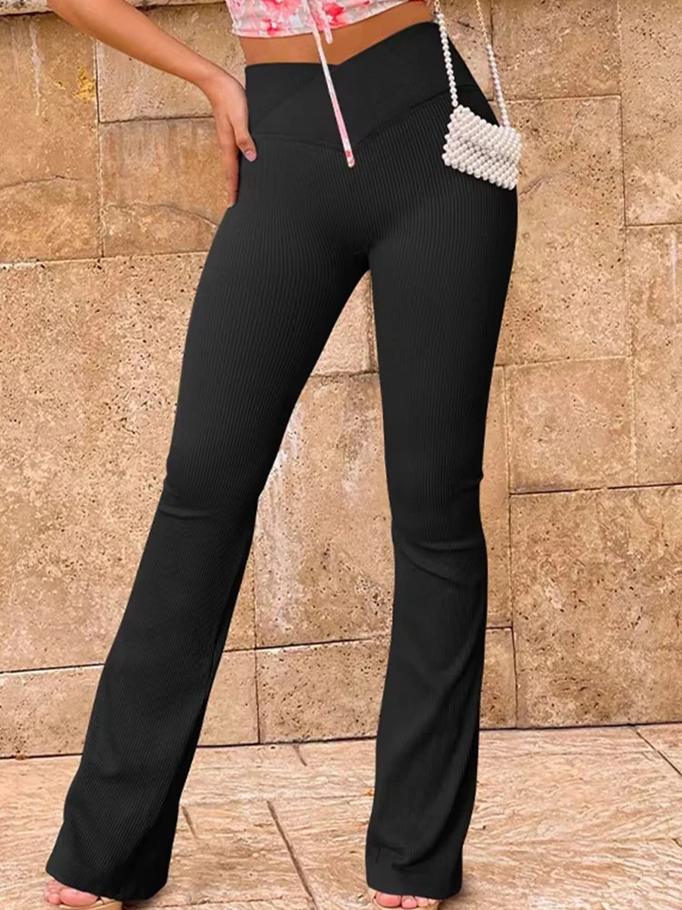 بنطلون يوجا نسائي بنطلون واسع جدًا لشد الخصر ورفع الورك يُظهر مرونة عالية وجيد التهوية وملابس رياضية غير رسمية للصالة الرياضية 