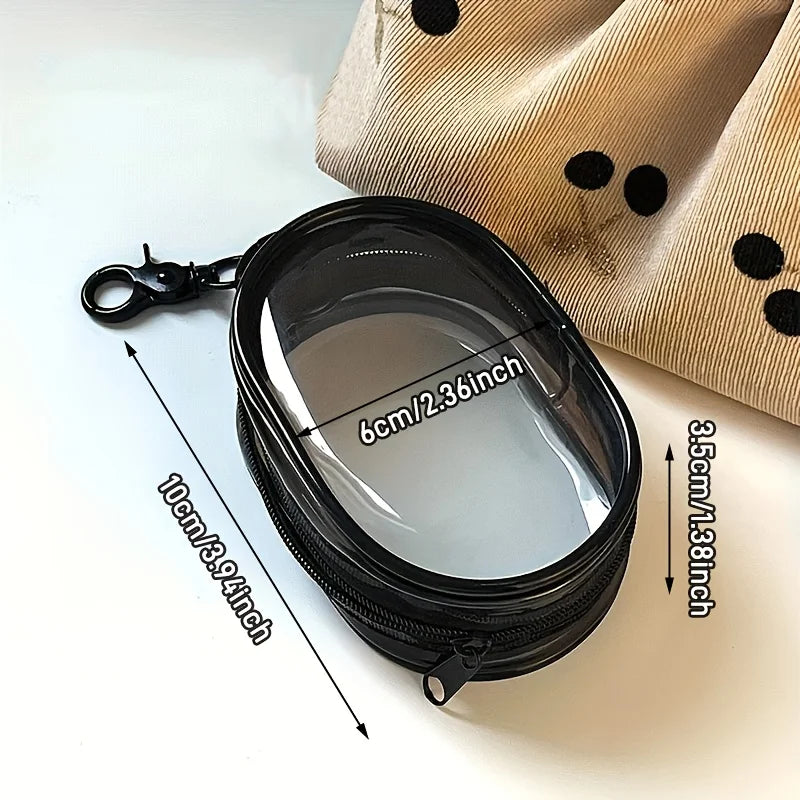 حقيبة تخزين شفافة صغيرة محمولة بسحاب - منظم موفر للمساحة لسماعات الأذن والشواحن، متعددة الاستخدامات مع حلقة مفاتيح سهلة الاستخدام 