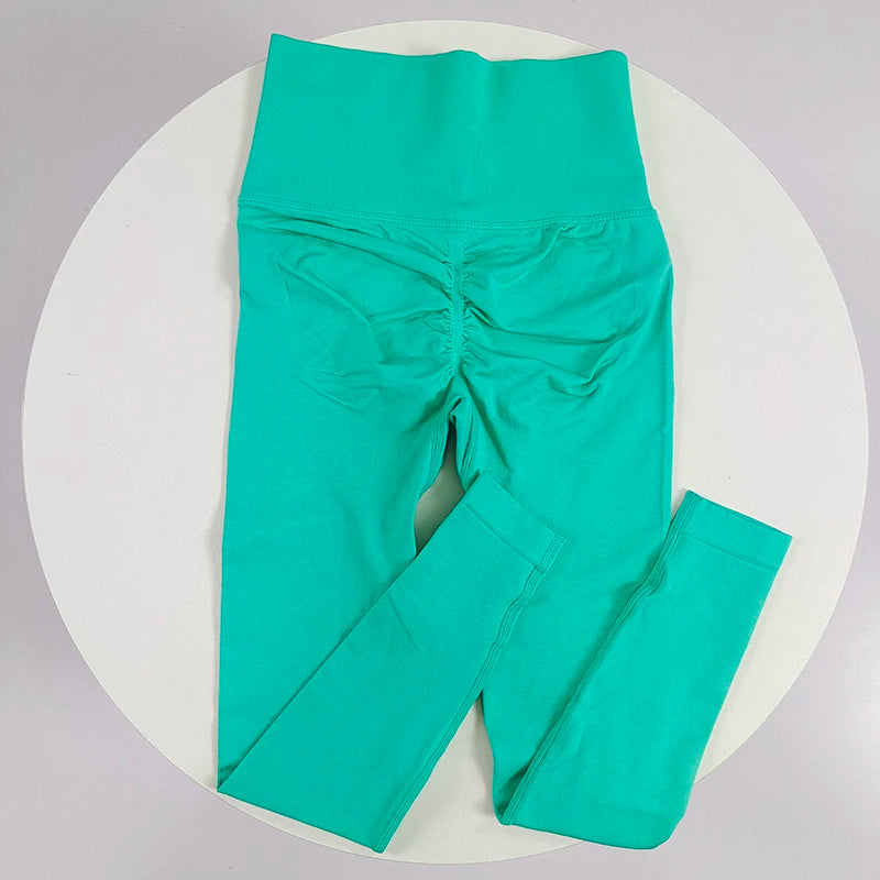 [سراويل يوجا بدون درزات] سراويل يوجا مرنة عالية بدون درزات - سراويل رياضية سريعة الجفاف للنساء - خصر مرتفع سادة R 